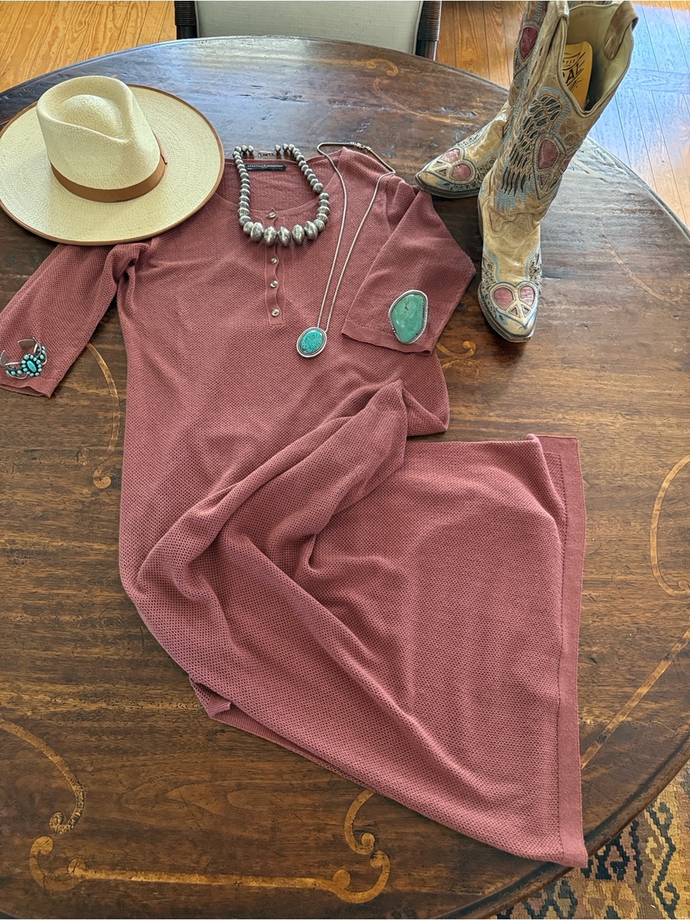 Peruvian Connection Cotton Knit Maxi in Dusty Rose/Terra Cota Size Large - Picture 4 of 14